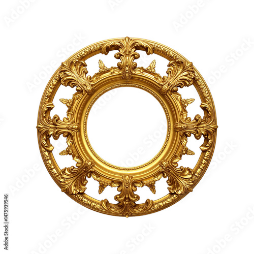Download golden round ornate frame antique vintage luxury decorative design on transparent background