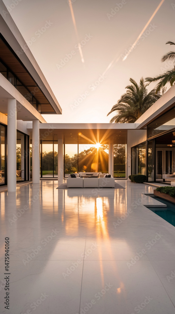 Fototapeta premium afternoon light real estate photo backyard of mansion showing open living room luxurious design estate architecture layout premium stock photo