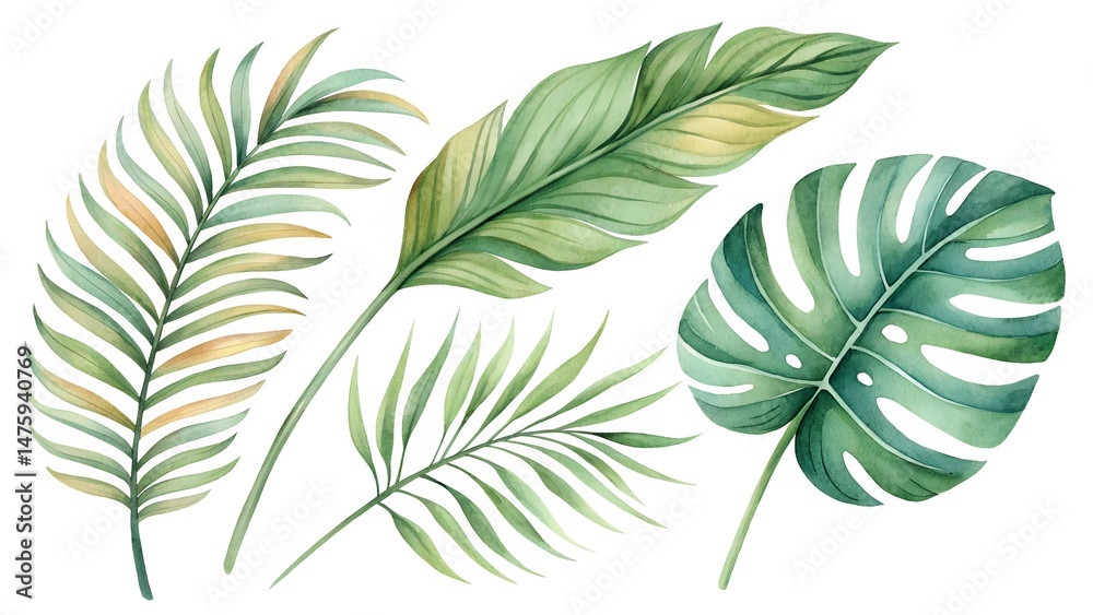 Naklejka premium tropical watercolor leaves 
