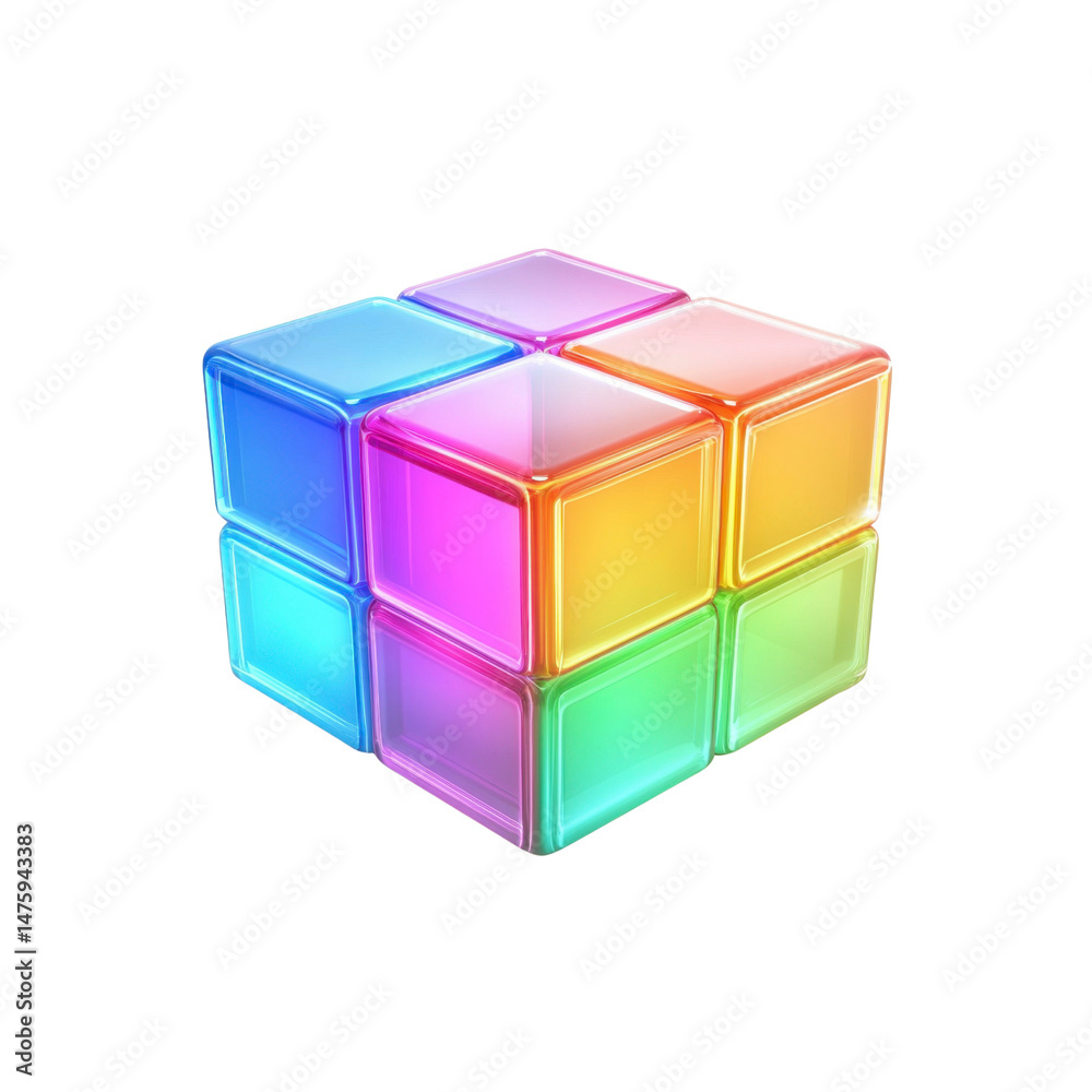 Fototapeta premium Colorful Glass Cube Puzzle - Abstract 3D Render
