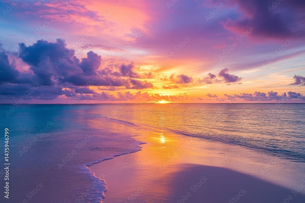 Obraz premium Stunning sunset over tranquil beach
