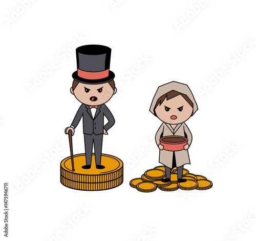 Rich and poor vector illustration isolated on white. Comparison of rich and poor.