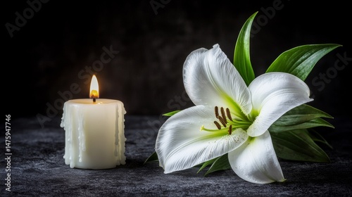 Illuminated Lilies with Candlelight in Dark Setting for Serene Atmosphere