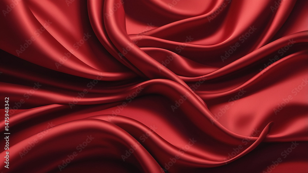 Vibrant red silk fabric close-up with flowing, glossy texture. Rich folds and shimmering light create a dramatic and elegant textile backdrop. Vibrant red silk fabric close-up with flowing, glossy texture. Rich folds and shimmering light create a dramatic and elegant textile backdrop.