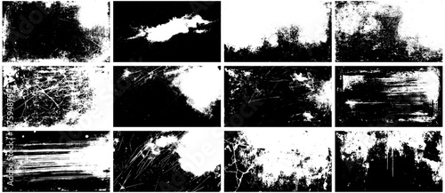 Scratched Grunge Texture Pack, High-Contrast Black and White Distressed Backgrounds for Edgy Graphic Design and Overlays