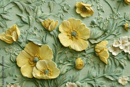 Wallpaper Mural Exquisite, textured floral design on a light teal background. Torontodigital.ca