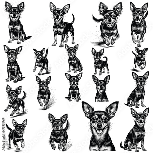 Set of Chihuahua Dog Illustrations