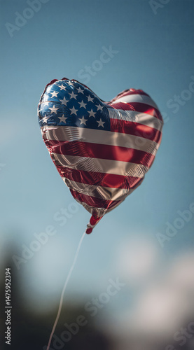 American USA Flag Heart Balloon with Sky Backgoround