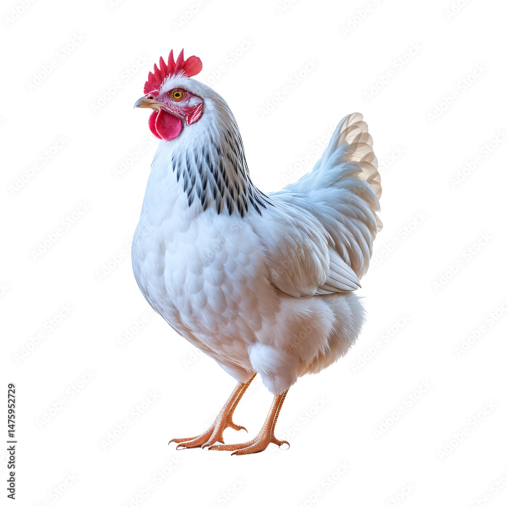 Fototapeta premium Vibrant White Chicken with Red Comb and Wattle