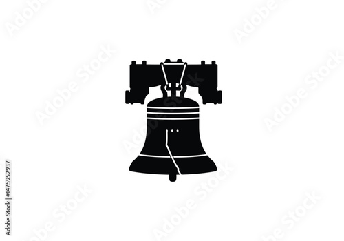 Liberty bell silhouette. This image shows a black and white design of a Liberty Bell silhouette, which is a simple and minimalistic design. Vector clipart illustration design.