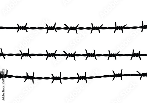 Barbed wire silhouette. This image shows a black and white design of intertwined barbed wire, symbolizing security, restriction, and protective boundaries. Vector clipart illustration design.