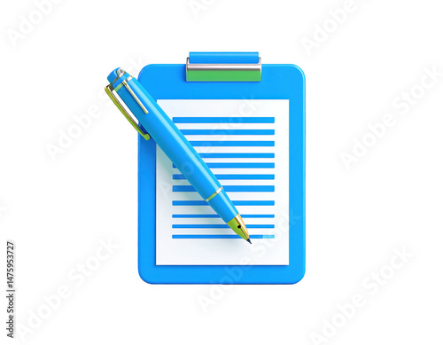 Clipboard with Paper and Pen Filling Form on Transparent Background