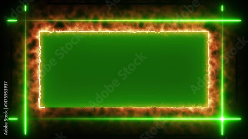 Abstract glowing green neon rectangle frame animation. Square rectangle picture frame animation icon round retro circle rotate animated on black background