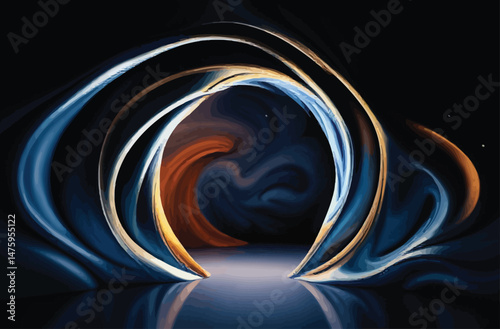 Abstract 3D gateway with swirling vortex motion. Great for sci-fi themes, surreal art, and tech-driven visuals.