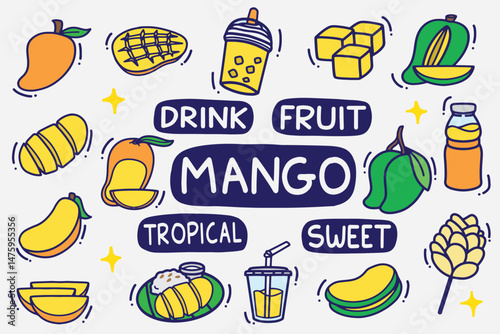 set of mango with color good for background, wallpaper, element design, icon, etc