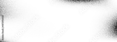 Stippled grain texture background. Black sprayed dots gradient wallpaper. Rough noisy sand dotted backdrop. Vector gritty distressed speckle and grit particle overlay for poster, flyer, banner