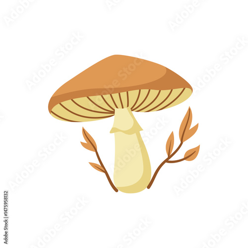 Simple Group of Brown and Beige Mushrooms Vector Illustration