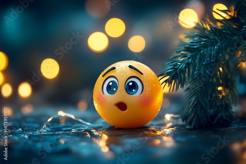 Sad Emoji Face with Tear Drop Glowing in Dim Light with Bokeh Background