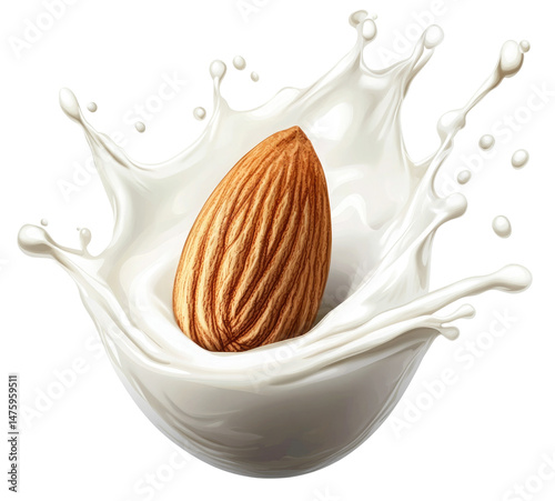 Almond In Milk Splash Background  isolated on a transparent background