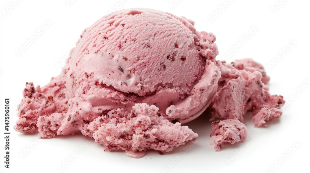 Obraz premium Delicious raspberry ice cream ball isolated on white background close-up