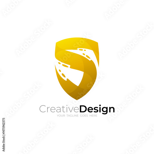 Security logo with letter S design vector, gold logos