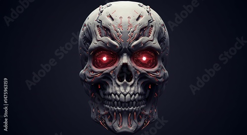 Wallpaper Mural Futuristic skull with glowing red eyes and intricate cybernetic details for a dark and edgy aesthetic Torontodigital.ca