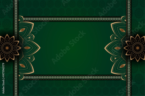 Mandala pattern banner design with colorful gradient background | Creative abstract template for flyer, posters, packaging, wellness branding, and digital templates with green color