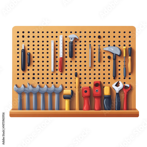 Tools organized on a pegboard workshop tools handyman equipment repair maintenance DIY home improvement,