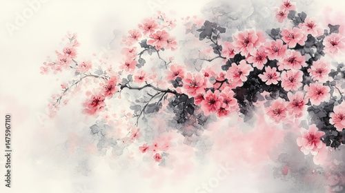 Chinese style ink wash flower painting
