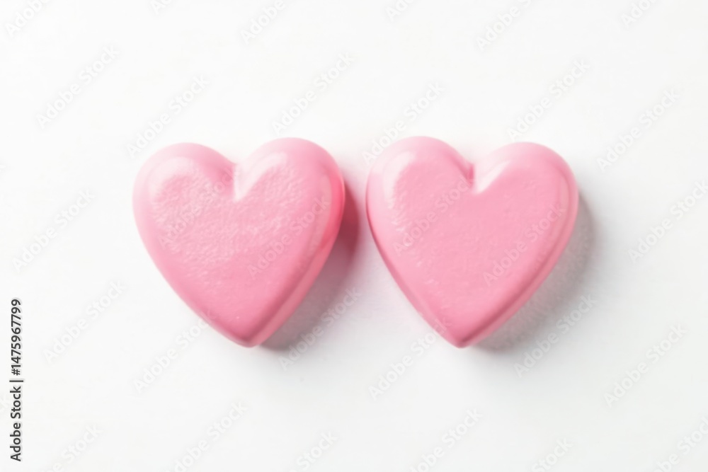 Two Pink Heart-Shaped Objects on White Background A Symbol of Affection and Love Two Pink Heart-Shaped Objects on White Background A Symbol of Affection and Love