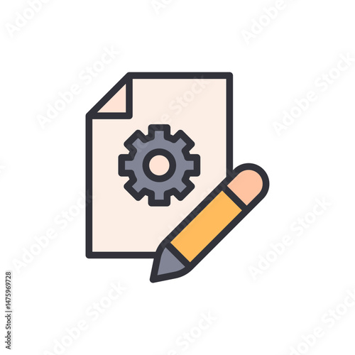 Documenting Setup And Modification With Gear And Pencil Icon Graphic