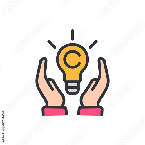 Hands Protecting Intellectual Property Represented By A Lightbulb