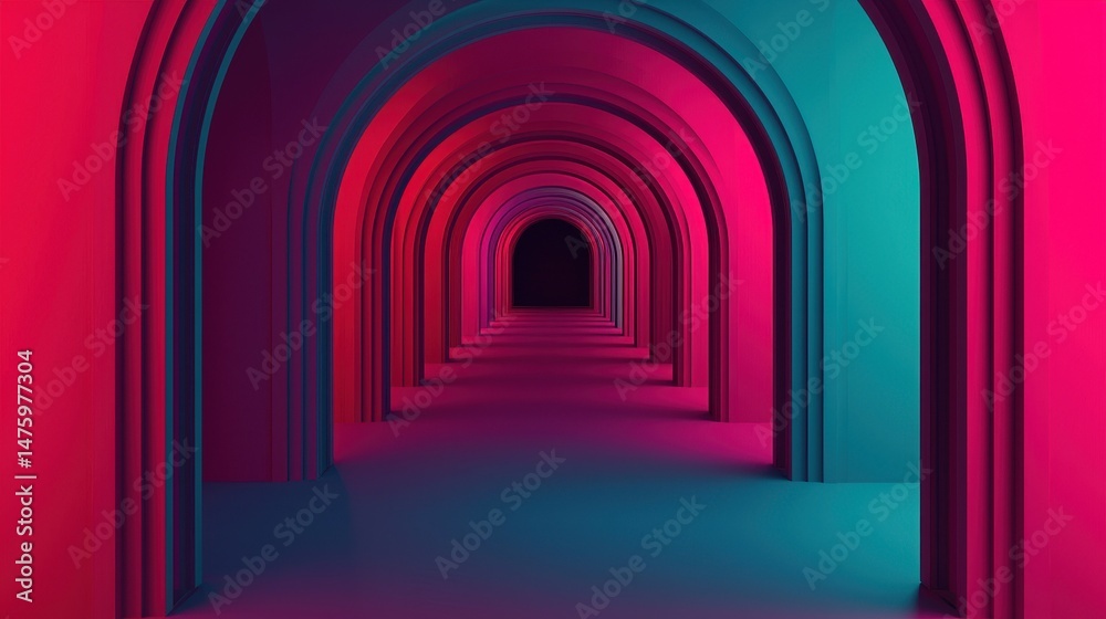 Fototapeta premium Futuristic Archway Tunnel with Neon Lighting and Vibrant Color Gradients for Modern Design Concept