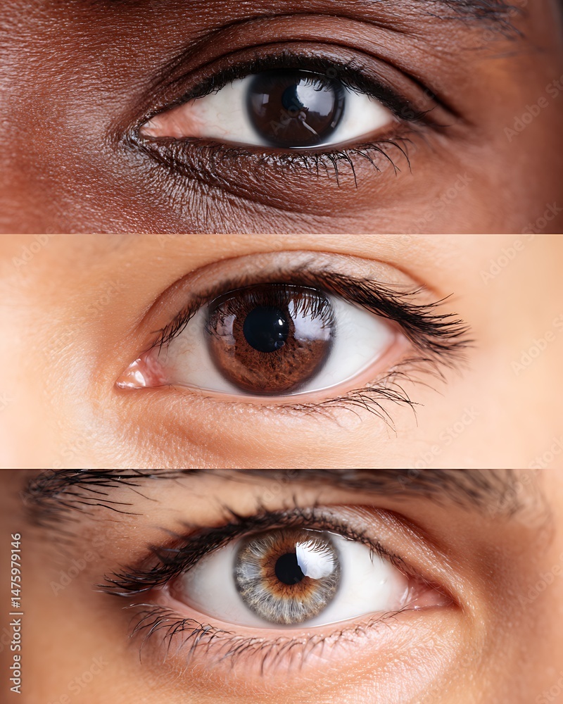 Fototapeta premium Diverse set of human eyes showcasing various ethnicities and healthy eyelashes.