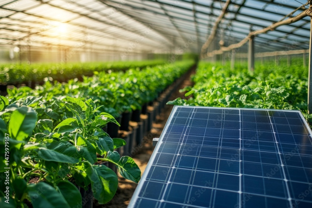 Fototapeta premium Greenhouse with solar panels for sustainable growing