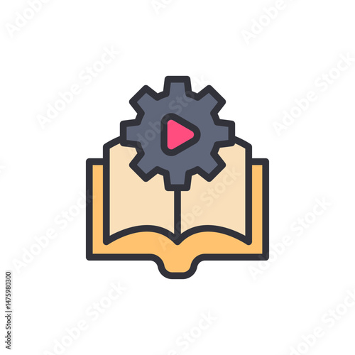 Interactive Learning Concept With Cogwheel And Play Button Over Book