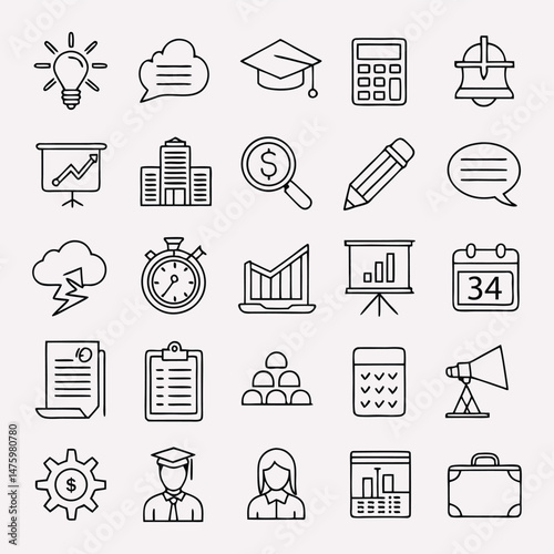 Set of 40 Education and Learning web icons in line style. School, university, textbook, learning. Vector illustration.