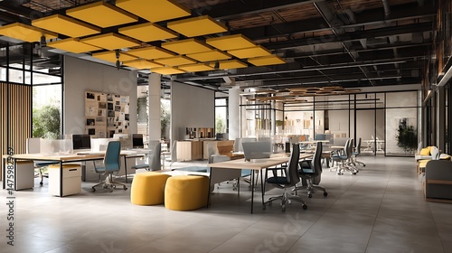 Co, working space office and sharing desk in corporate workspace