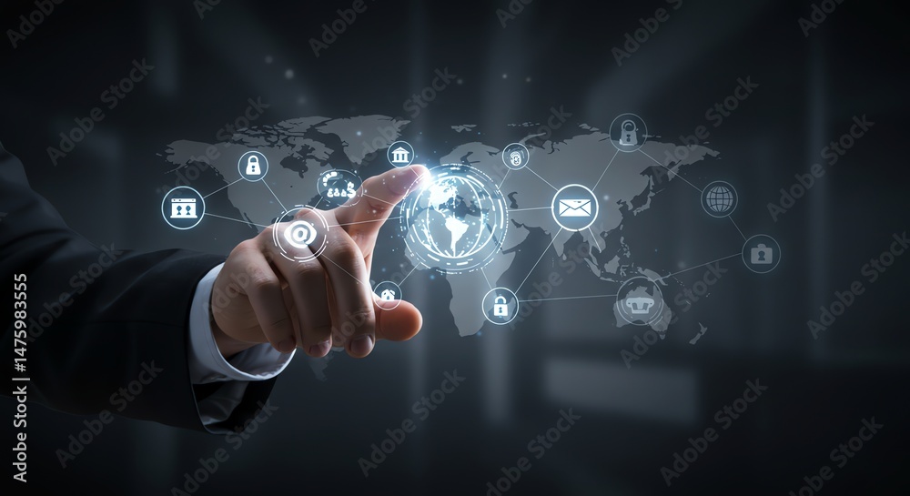 Fototapeta premium Globe Map Touch Network Connection