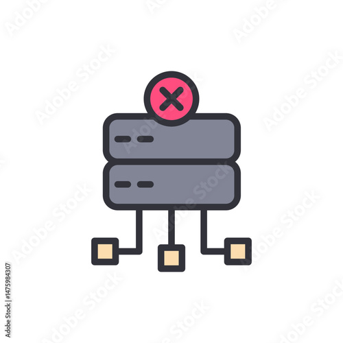 Faulty Server Network Connection With Red X Indicating Error Status