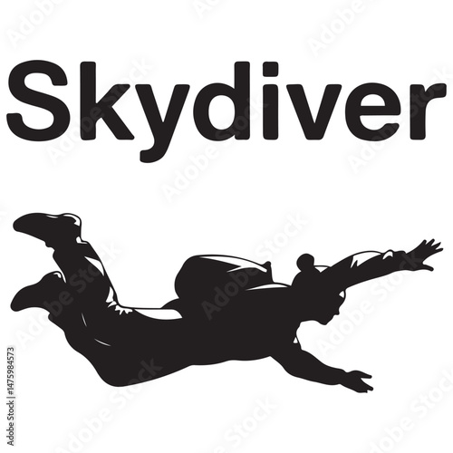 skydiver Vector Black silhouette. with white background