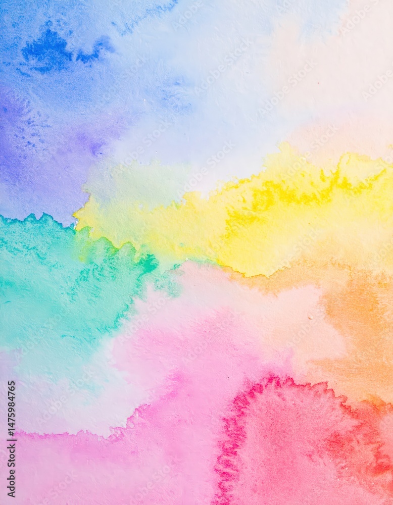Fototapeta premium A vibrant watercolor painting featuring a harmonious blend of colors, showcasing abstract shapes and fluid brushstrokes that evoke a sense of joy and creativity.