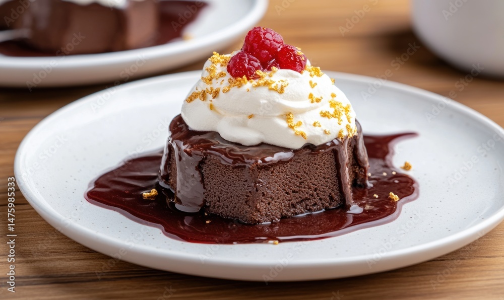 Chocolate dessert with raspberry and whipped cream Chocolate dessert with raspberry and whipped cream