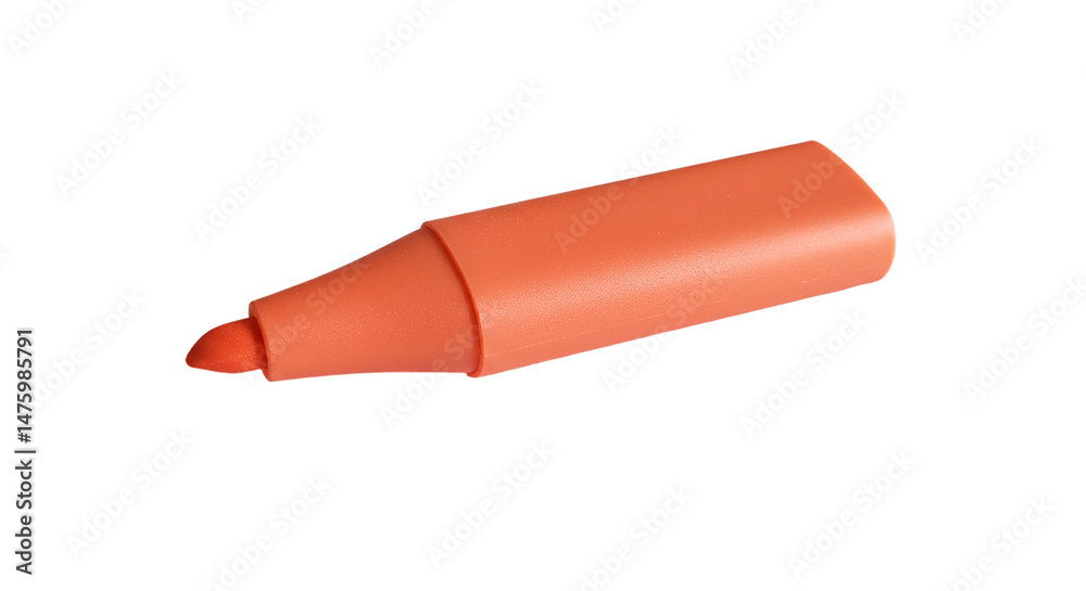 A close up of an orange marker with a cap on a black background in a studio shot with soft lighting A close up of an orange marker with a cap on a black background in a studio shot with soft lighting