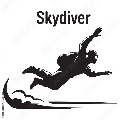 skydiver Vector Black silhouette. with white background