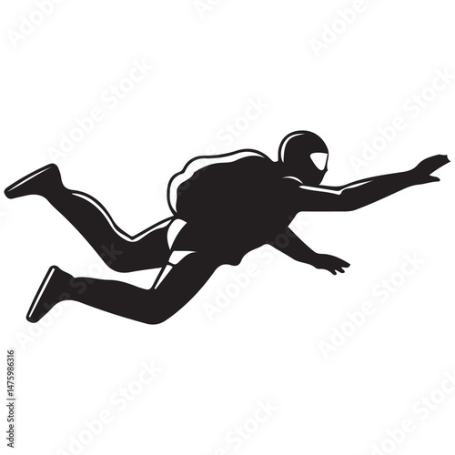 skydiver Vector Black silhouette. with white background