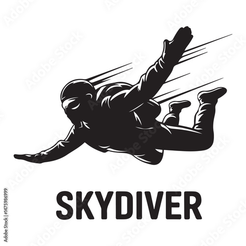 skydiver Vector Black silhouette. with white background