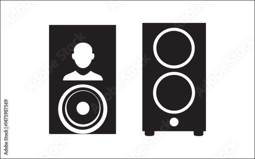 two speakers on a stand
