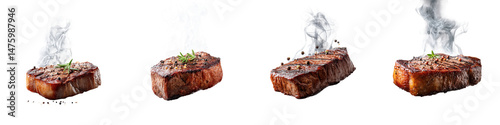 Delicious Grilled Steaks with Smoky Aroma - Perfect for Culinary Promotions, Cooking Blogs, or Restaurant Menus