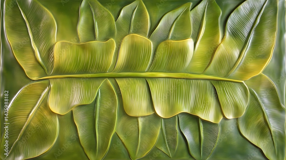 Obraz premium Intricate, textured representation of tropical leaves.